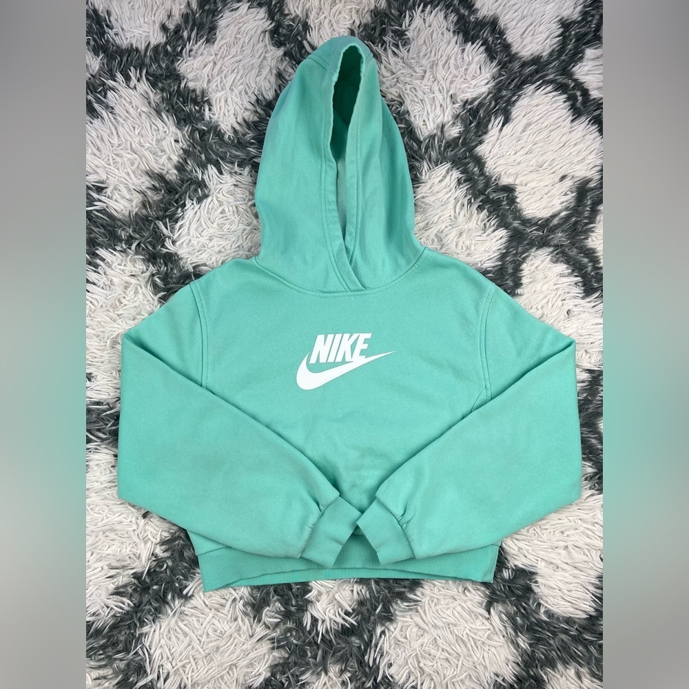 Nike Sportswear Kids Girls Crop Club Fleece Pullover Hoodie Sz Large Mint Green